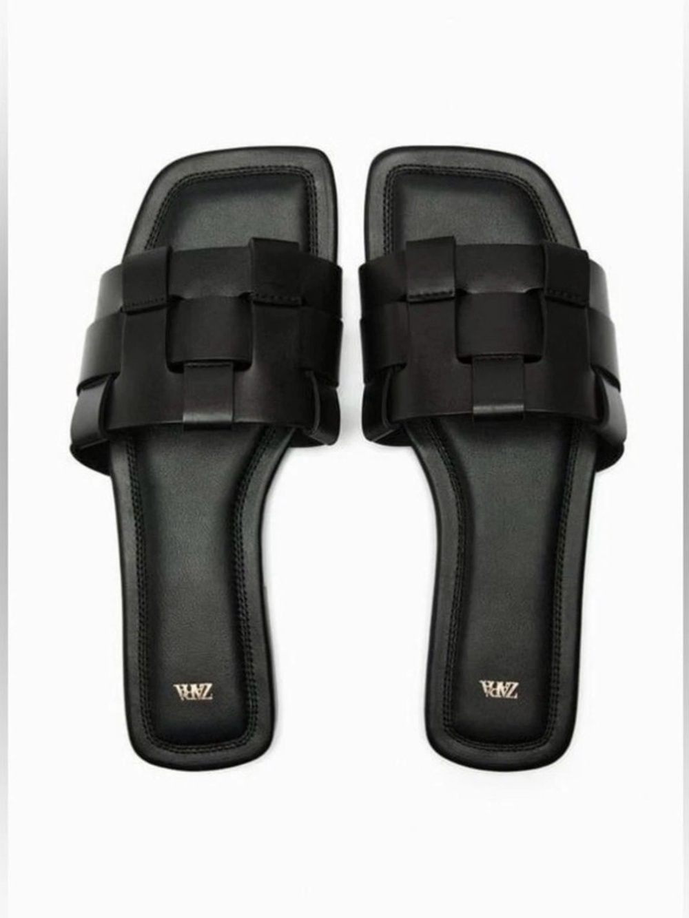 Zara Black Woven Slide Sandals Size 38